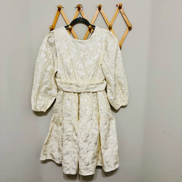 Sister Jane Cream Daisy Floral Jacquard Puff Sleeve Dress Size L